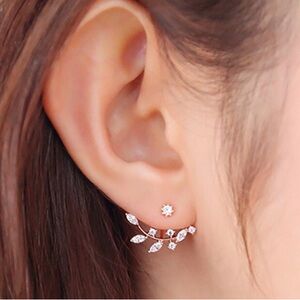 Crystal Double Sided Earrings Women Color Gold